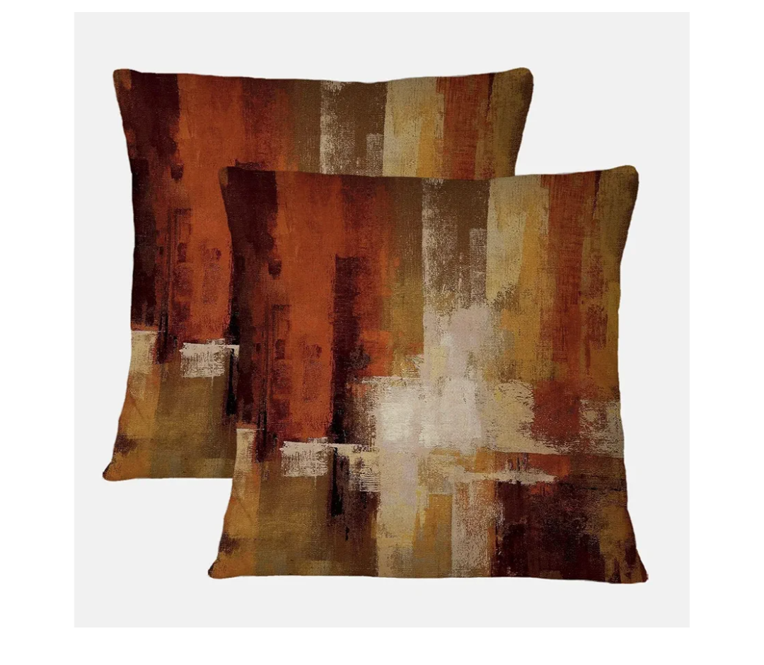 Qahing Burnt Orange Abstract Pillow Covers 18x18 Abstract Rust Art Painting Decorative Throw Pillowcase Modern Artwork Square Couch Cushion Cover for Living Room Sofa Accent Home Decor, Set of 2