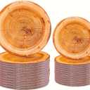 50Pcs Wood Grain Paper Plates Wood Grain Party Supplies 9"&7" Rustic Wood Slice Paper Plates for CampFire Camping Woodland Animal Baby Shower Lumberjack Cut Timber Birthday Party Decorations (50)
