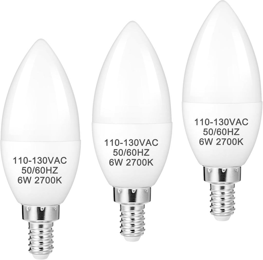 B11 LED Light Bulb E12 Candelabra Light Bulbs Candelabra Bulbs 60W Equivalent 2700K Small Base Chandelier Bulb 600 Lumen for Ceiling Fan (3, Soft White)