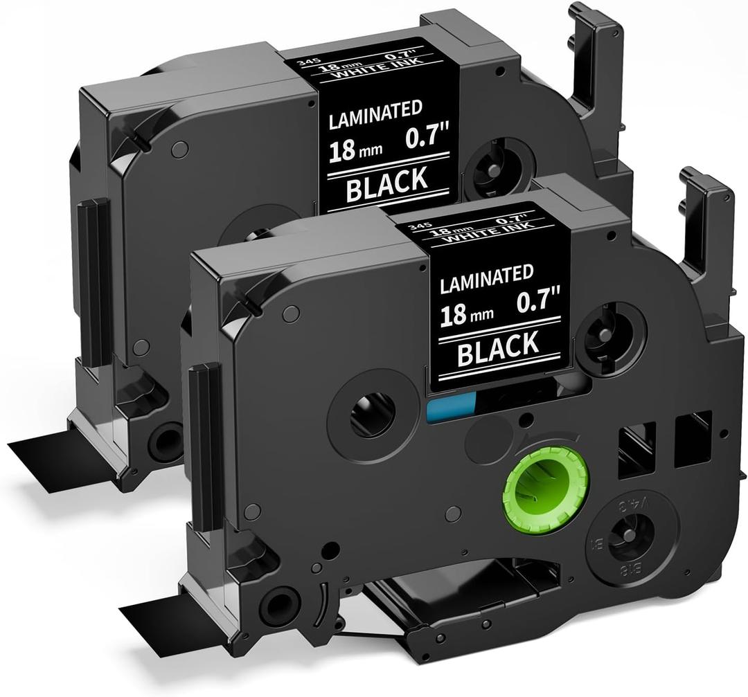 Label KINGDOM Label Compatible with Brother TZe-345 White on Black Label Maker Tape for PT1800 PTE300 PTD400AD Cube, 18mm 0.7 Inch x 26.2 Feet 8m, 2-Pack