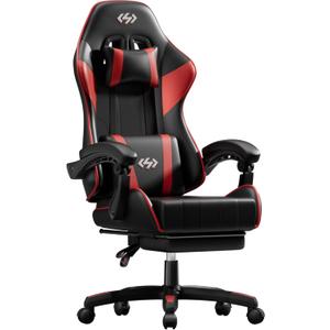 HLDIRECT Gaming Chair with Footrest, Lumbar Support & Headrest, Black&Red, Standard