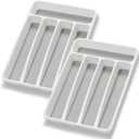 Silverware Organizer 2 Pieces Utenisl Organizer Holder Kitchen Drawer Organizer Plastic Silverware Tray for Drawer Flatware Organizer 5 Compartment White