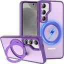 360 Rotatable Magnetic Ring for Samsung Galaxy S25 Plus Case [Military Grade Drop Protection] with Kickstand, Matte Translucent Slim Case for S25 Plus 6.7", Purple