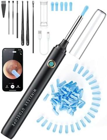 Ear Wax Removal Tool Camera - Ear Cleaner with 1080P HD Camera, Otoscope with Light, Earwax Removal Kit with 50 Replacement Tips for iPhone, iPad, Android Phones (Black)