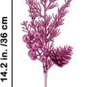 Winlyn 12 Pcs Christmas Artificial Pine Branches Pink Glittered Pine Needles with Pinecone and Berries Christmas Floral Picks 14.2" for Pink Christmas Tree Seasonal Wreath Swag Garland Wedding Bouquet