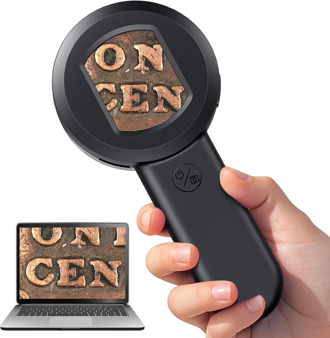 Leipan 100X Magnifying Glass for Reading, Digital Microscope with 2inch Screen, Coin Magnifier with White/Purple Lights, Compatible with Windows/Mac, Include 32GB Card (HM020)