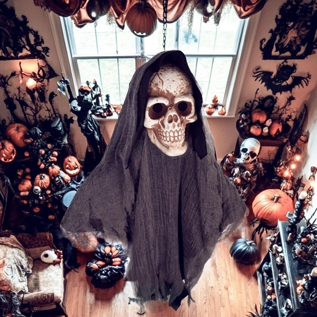 Halloween Decorations 48'' Skeleton Reaper,Hanging Scary of Death Ghost Flying with Flowing Robe,Halloween Haunted House Yard Outdoor Indoor Decor