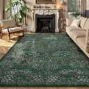 Lahome Floral Dark Green Area Rugs 8x10, Soft 8x10 Washable Rugs for Living Room Bedroom, Boho Non-Slip Forest Large Throw Carpet for Farmhouse Dining Room Office Giverny, Dark Green