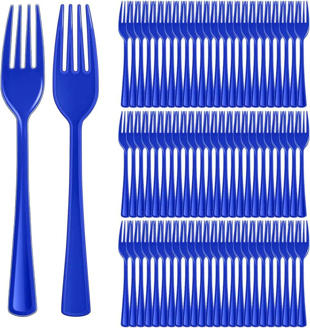 Roshtia 100 Pcs Dark Blue Plastic Forks Dark Blue Cutlery Disposable Utensils 7.3 Inch Heavy Duty Cutlery Set Disposable Forks Sets for Color Graduation Party Teacher Appreciation Wedding Outdoor