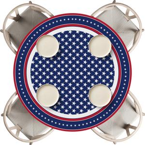Horaldaily 4th of July Fitted Tablecloth 60 Inch Round, Vintage America Stars Patriotic Washable Table Cover Elastic Edged for Dinning, Picnic, Camping, Banquet