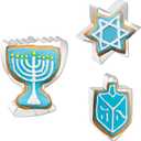 JOB JOL Hanukkah Cookie Cutters 3 PCS, 4'', Star of David, Dreidel, Menorah