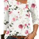 LUYAA Spring Tops for Women Fashion Clothing Business Casual Floral Print 3/4 Sleeve Dressy Shirt Loose Fit Button Blouses Red Floral XXL