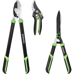 WORKPRO 3-Piece Garden Shears Set - 20 Hedge Shear, 24 Anvil Lopper & 8 Pruning Shear, Heavy-Duty Gardening Clippers with Sharp Blade, Comfort Grip Handle for Branches, Shrubs, and Hedges