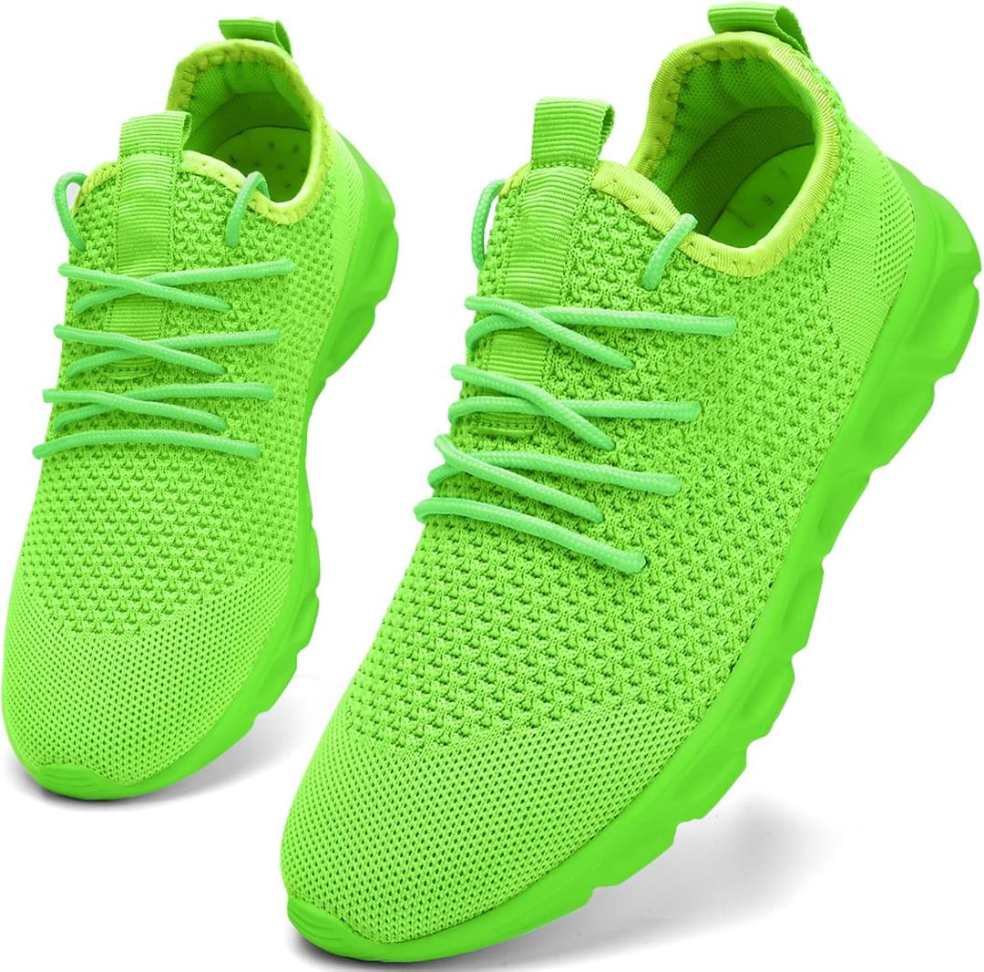 Oltyutc Tennis Gym Shoes for Women Lightweight Running Sneakers Slip On Walking Shoes for Outdoor Workout Travel (8.5, Bright Green)