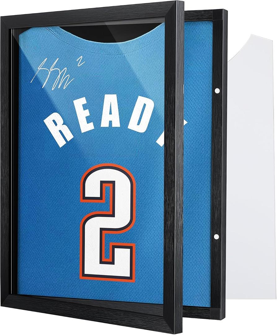 1 Pack T Shirt Display Frame, 18'' X 14'' Black Imitation Wood T Shirt Frame with 98% UV Protection Acrylic, 1" Depth of Usable Space Shadow Box, Display Case for Shirts, Jerseys, Memorabilia