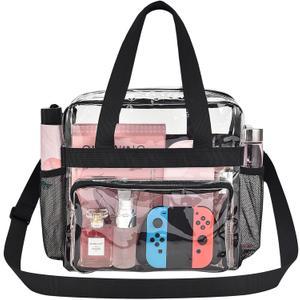 Clear Bag for Stadium Events 12x12x6, Clear Bag Clear Tote Bag with Reinforced Straps for Sporting Events Travel (Black)