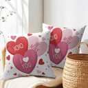 Valentines Day Pillow Covers 18x18 Set of 2 White Pink Heart Throw Pillow Covers Love Pillowcase Linen Decoration Farmhouse Holiday Cozy Soft Cushion Case Couch for Indoor Outdoor Home Decor