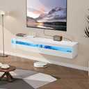 VEVOR Floating TV Stand, 71 in Wall Mount Entertainment Center with Power Outlet & LED Lights, Modern Floating TV Shelf with 2 Drawers & Storage Cabinet for DVD Player, Cable Box, Game Console, White