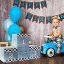 Zhanmai 4 Pcs Large Racing Car Party Boxes 11.8 x 11.8 Inch Goodie Checkered Boxes for Birthday Decor Truck Theme Race Car Podium Centerpiece Decorations Cardboard Party Favors(Blue)