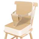 Toddler Booster Seat for Dining Table, Non-Slip Kitchen Chair Booster Seat with Backrest and Adjustable Straps, Portable PU Waterproof Travel Baby Booster Increasing Cushion (Khaki)