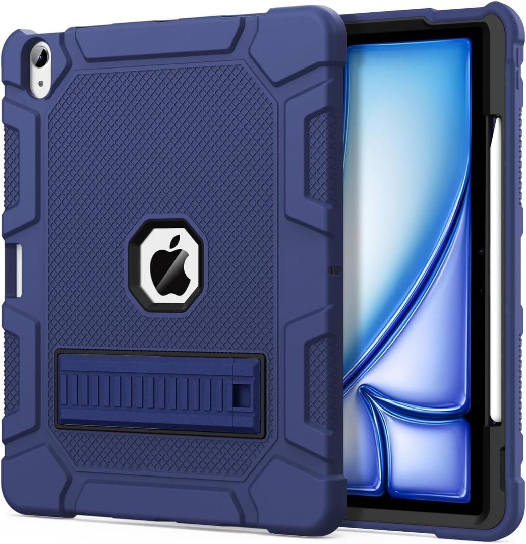 Case for iPad Air 13-inch (M3/M2) 2025/2024, [Built-in Pencil Holder] Heavy Duty Shockproof Rugged High Impact Protective Case for 13 inch iPad Air (2025/2024 Version), Navy Blue