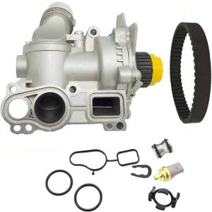 Aluminum Water Pump With Belt Compatible with for Audi A3 A4 TT For VW Tiguan Jetta Golf GTI Eos Beetle CC 2.0T TSI 06H121026AB, 06H121026AE, 1312460, 06H121026AF