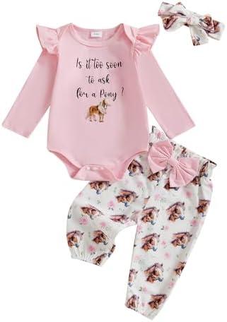 Summffie Newborn Baby Girl Easter Outfit Infant Short Sleeve Bunny Romper Pants Set Headband Cute First Easter Clothes 3-6 M