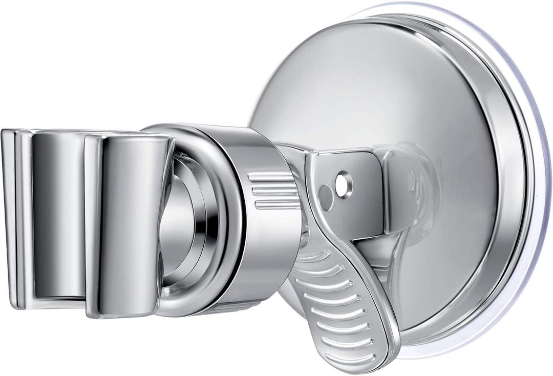 Zhehao Adjustable Shower Head Holder, Removable Suction Cup Shower Head Holder, No Drill Wall Mounted Suction Bracket with Chrome Polished for Marble Glass Metal Ceramic(1,Silver Wrench)