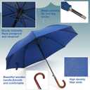 Silkfly 2 Pcs 48 Inch Auto Open Umbrella Wooden J Stick Handle Windproof Unbreakable Fast Drying Rain Umbrella(Navy Blue)