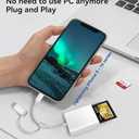 SD Card Reader for iPhone iPad, Oyuiasle Digital Trail Camera SD Card Viewer with Dual Slot for MicroSD/SD, Lightening&USBC Dual-Connector Memory Card Adapter for Photography, Plug and Play