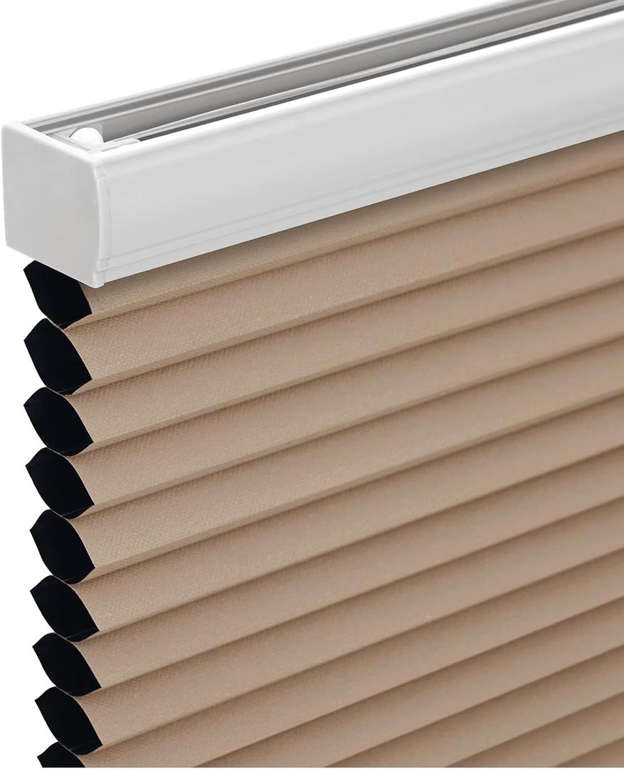 Changshade Cordless Cellular Shades, Blackout Honeycomb Shades for Windows, Pull Down Pleated Blinds, Easy to Install for Indoor Windows and French Doors,33" W x 48" H, Light Brown