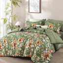 Dobuyly Floral Comforter Set King Size, 7 Piece Green Bedding Comforter Set, Bed in a Bag Botanical Flower Pattern with Sheets, Pillowcases & Shams All Season