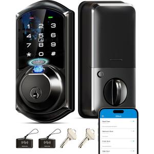 Veise VE07 Fingerprint Smart Door Lock, 7-in-1 Keyless Entry Deadbolt with App Control, Electronic Digital Touchscreen Keypad, Biometric Smart Locks for Front Door, Auto Lock, Matte Black