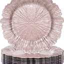 MAONAME Pink Charger Plates Set of 12, Reef Plate Chargers for Dinner Plate, Plastic Table Charger Plates for Wedding Bulk, Party, 13-inch