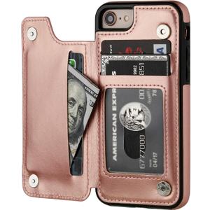ONETOP for iPhone SE(2022) iPhone SE(2020) iPhone 7/8 Wallet Case with Card Holder, Premium PU Leather Kickstand Card Slots, Double Magnetic Clasp and Durable Shockproof Cover 4.7 Inch(Rose Gold)