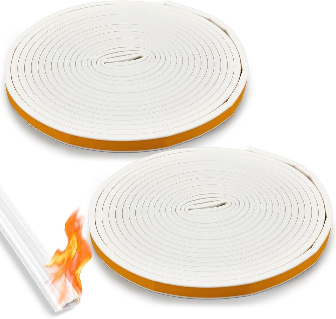 2 Rolls Adhesive Backed Fire/Smoke Gasket Seal with Groove, Flexible Silicone Gasket Smoke Seal for Door Window Fireplace Commercial Weather Stripping (0.5" W X 0.25" H X 20' L,White)