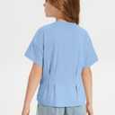 ZDC Girls Pleated Short Sleeve T Shirts Summer Crewneck Tops Casual Cute Basic Tees 5-14 Years Blue