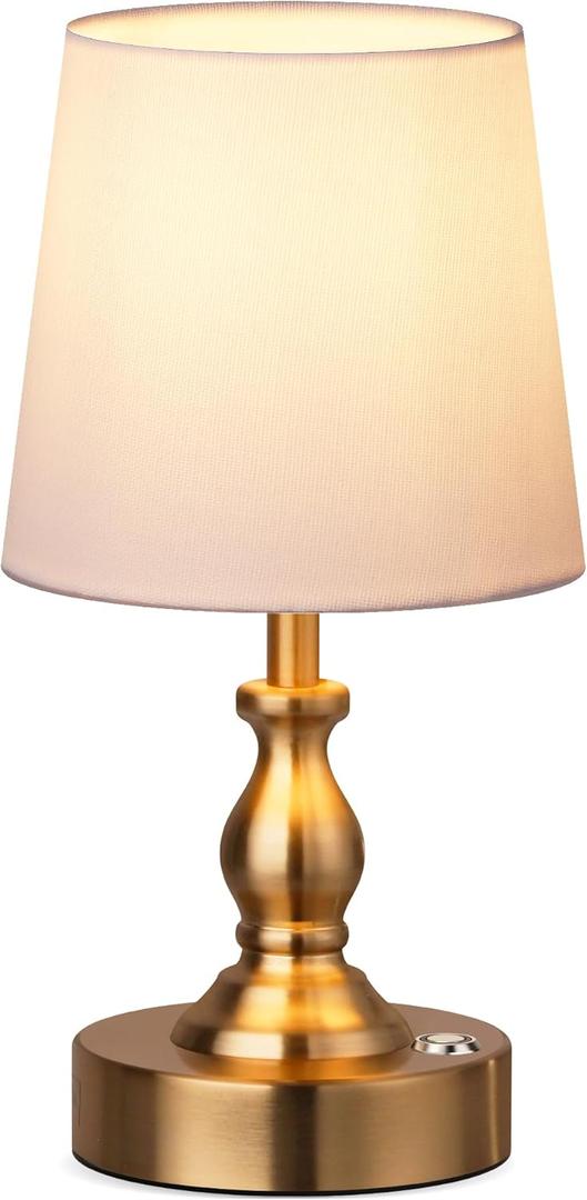 PARTPHONER Mini Cordless LED Table Lamp, 5200mAh Rechargeable Battery Operated Lamp, 3-Level Brightness, Touch Dimmable Desk Lamp, Bedside Night Light for Patio Camping Restaurant Home, Antique Brass