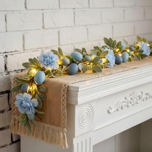 Canlierr 6ft Easter Decorations Garland for Mantle with LED Lights, Artificial Spotted Eggs & Flowers, Spring Garland Home Mantle Fireplace Indoor Outdoor Decor for Spring Parties Decorations