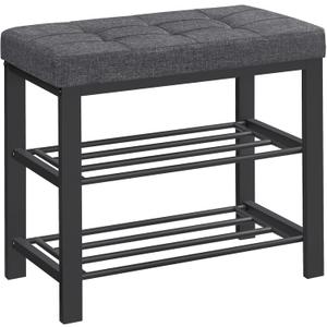 SONGMICS Shoe Bench, Storage Bench, Entryway Bench with Cushion, Shoe Shelf with Seat, Space-Saving, Modern Style, for Living Room, Bedroom, Hallway, Dark Gray and Ink Black ULBS576B33, 23.6"W