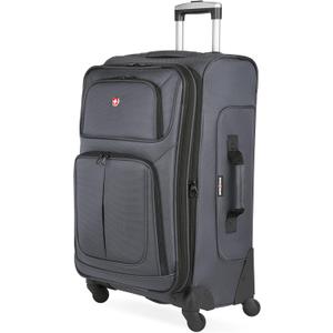 SWISSGEAR Sion Softside Expandable Spinner Luggage Durable Lightweight Travel Suitcase, Dark Grey, Checked-Medium 25-Inch