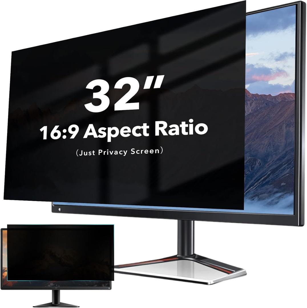 32 inch Curved Computer Privacy Screen Filter for 16:9 Widescreen Monitor, Anti Glare Blue Light Filter, Anti-Scratch Computer Screen Privacy Shield, Removable Monitor Privacy Screen Protector Film