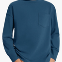 Haloumoning Boys Long Sleeve Shirts Kids Fashion Crewneck Side Slit Tops Tees with Pocket, 5-14 Years