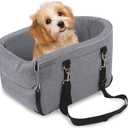 Dog Center Console Seat for Small Dogs & Puppies - Anti-Collapse Pet Car Seat with Soft Cushion, Safety Belt - Portable Armrest for Dogs & Cats Under 15 lbs(Grey)