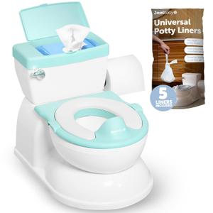 Real Feel 2-in-1 Potty with Wipes Storage, Flushing Sounds & Disposable Liners - Realistic Toilet - Easy to Clean & Assemble - Jool Baby (Aqua) (Aqua)