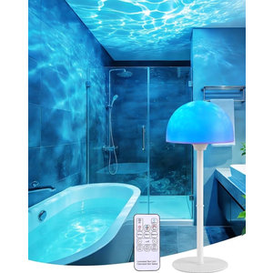 Waterproof Shower Lamp, Spa-Like Cordless Shower Light, 18-Colour LED Ocean Wave Projector Lights, Rechargeable Shower Light with Remote and Touch Control for Bathroom, Bathtub