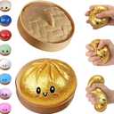 Glitter Dumpling Squishy,Dumpling Squishies,Glitter Dumpling Mystery Box,Colorful Dumpling Stress Balls Fidget,Jumbo Squishy Toy with Steamer Box,Soft Squeeze Decompression Dough (Glitter Gold)