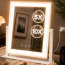 DECADENCE 14.1 x 12.1 in Lighted Makeup Mirror, 10X/5X Magnifiers | Plug-in tabletop vanity mirror with 3 color lighting, dimmable touch control, 360° rotation, and removable 10X/5X magnifiers.