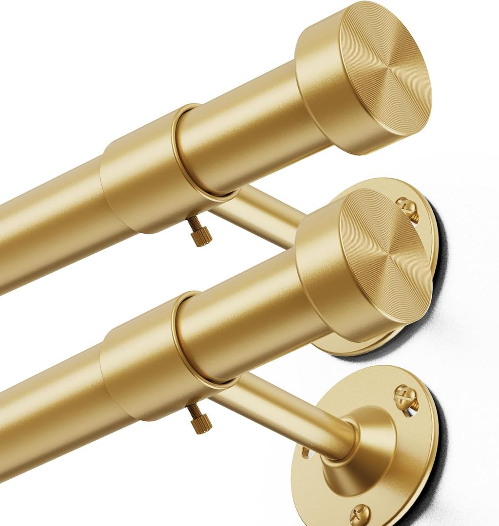 YaFex 2 Pack Heavy Duty Curtain Rods 32-150 Inch, 1 Inch Adjustable Extra Long Curtain Rod for Windows, Gold Window Treatment Rods Set with Aluminium Finials, Modern Design