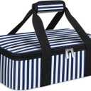 MIAOJIE Insulated Casserole Carrier, Portable Casserole Carrier for Hot or Cold Food Lunch Tote Warmer or Cooler Bag, Lasagna Lunch Bag for Potluck Parties- Fits 9" x 13" Baking Dish-Blue Stripes
